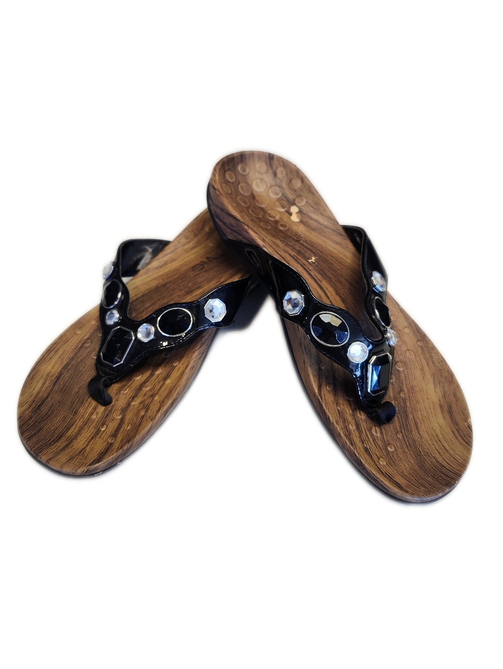 Vionic Podiatrist Approved Black Patent Leather, Beaded, Thong Sandals, 7